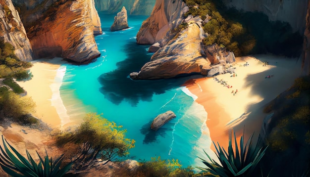 Photo gratuite scène de plage avec une plage rocheuse et un océan bleu.