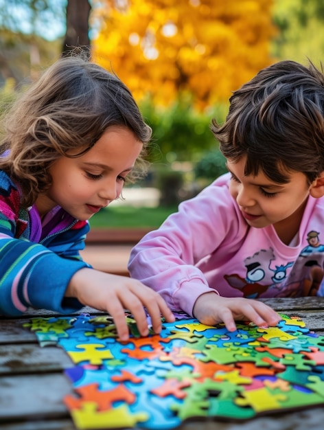 Scène réaliste avec de jeunes enfants autistes qui jouent