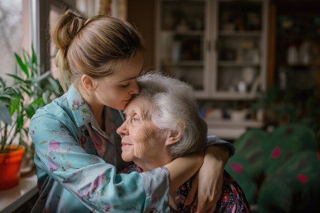 Scène réaliste avec des soins aux personnes âgées pour les personnes âgées