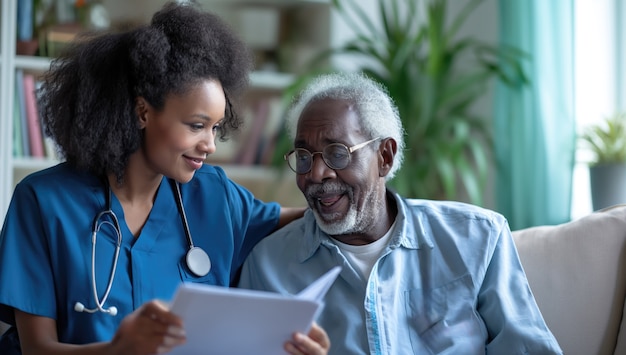 Photo gratuite scène réaliste avec un travailleur de la santé qui s'occupe d'un patient âgé