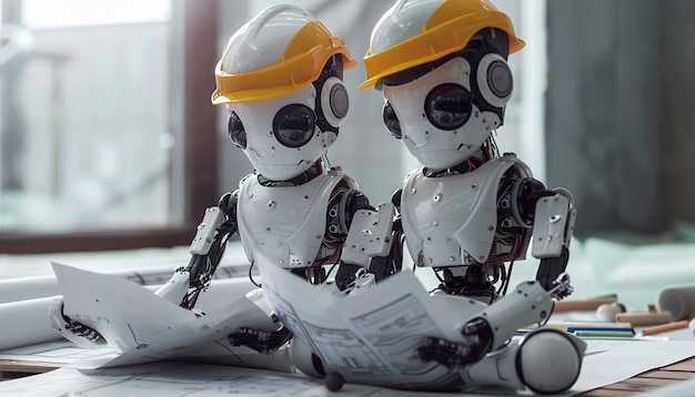 Photo gratuite scène avec un robot futuriste utilisé dans l'industrie de la construction