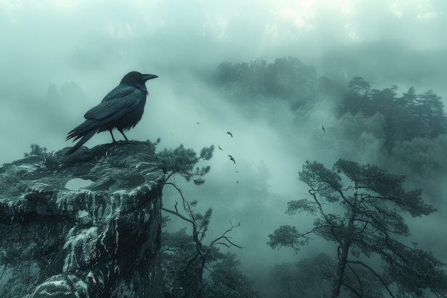 Photo gratuite scène sombre de corbeau à l'extérieur
