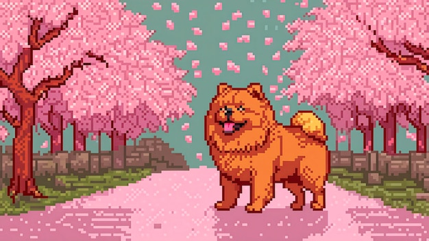 Photo gratuite scène de style pixel avec un adorable chien de compagnie