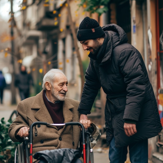 Scène de style de vie de la communauté montrant l'attention et le soutien des gens