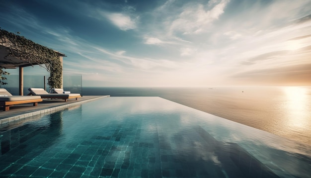 Photo gratuite scène tranquille d'un complexe de luxe au bord de la mer générée par l'ia