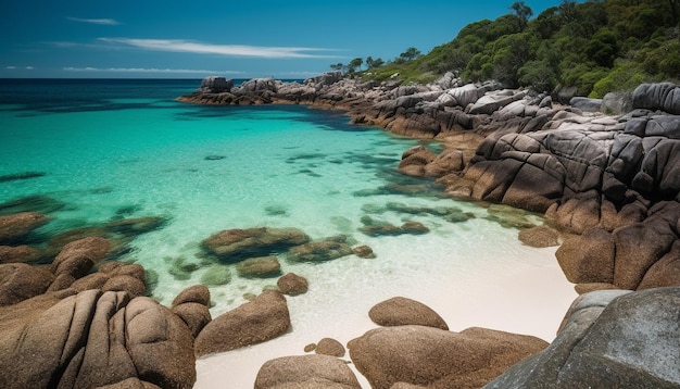 Une scène tranquille d'une côte tropicale d'eau et de sable générés par l'intelligence artificielle