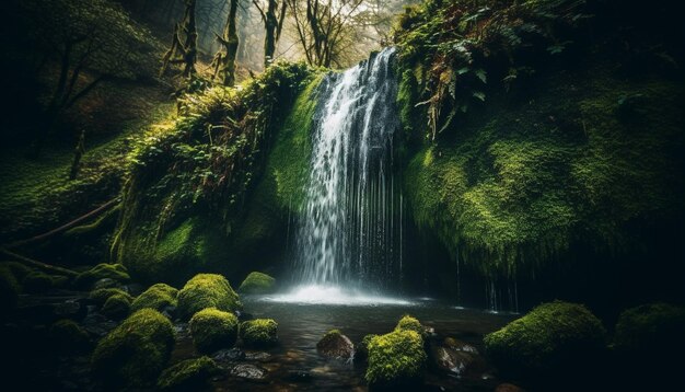 Scène tranquille d'eau qui coule dans la forêt générée par l'IA