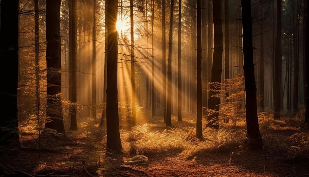 Scène tranquille éclairée par la lumière du soleil d'automne générée par l'IA