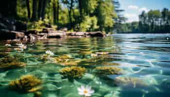 Photo gratuite scène tranquille d'été étang vert forêt poisson nageant sous l'eau généré par l'intelligence artificielle
