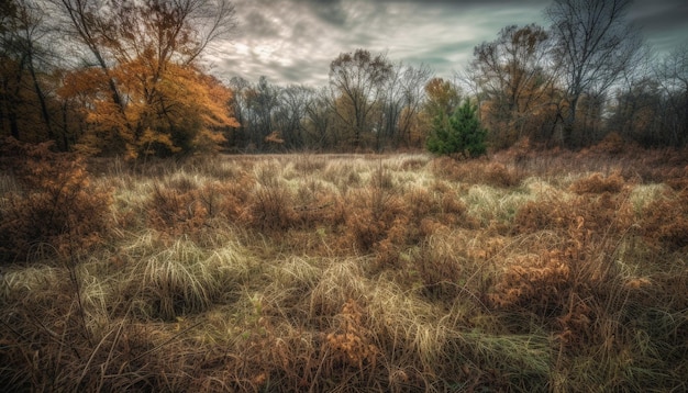 Une scène tranquille d'une forêt d'automne dorée au crépuscule générée par l'IA