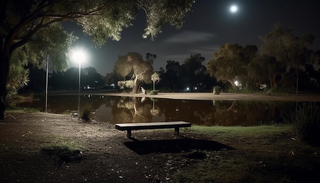 Scène tranquille de reflet d'arbre dans un étang généré par l'IA