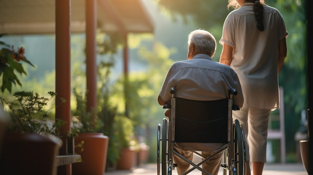 Scène d'un travail de soins avec un patient âgé à prendre en charge