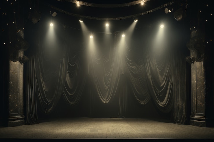 Photo gratuit scènes de la journée mondiale du théâtre rétro avec rideaux et scène