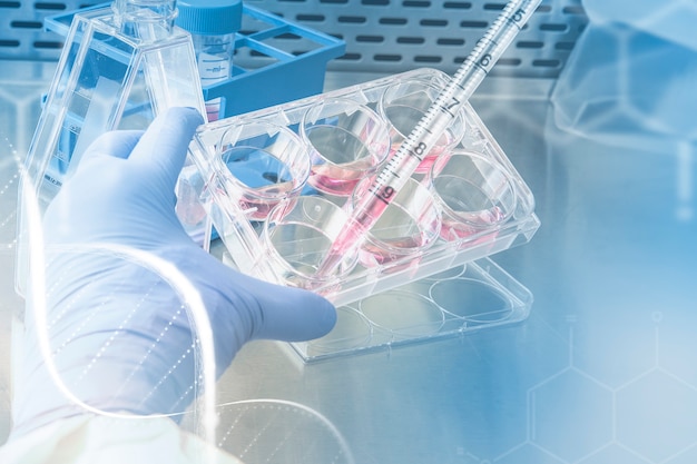 Scientifique testant un remix numérique de recherche médicale chimique