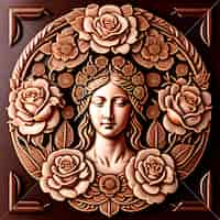 Photo gratuite une sculpture en bois d'une femme avec des roses et une couronne.