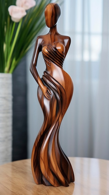 Photo gratuite sculpture décorative en bois de femme faite à la main