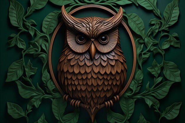 Sculpture de hibou décorative en bois faite à la main