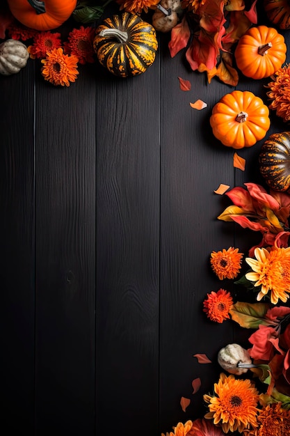 Photo gratuite sélection de diverses citrouilles sur fond de bois foncé avec espace de copie légumes d'automne et décorations saisonnières