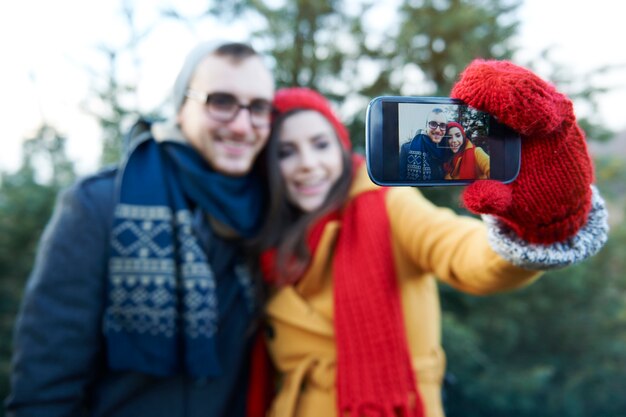 Selfie lors du choix de l'arbre de Noël