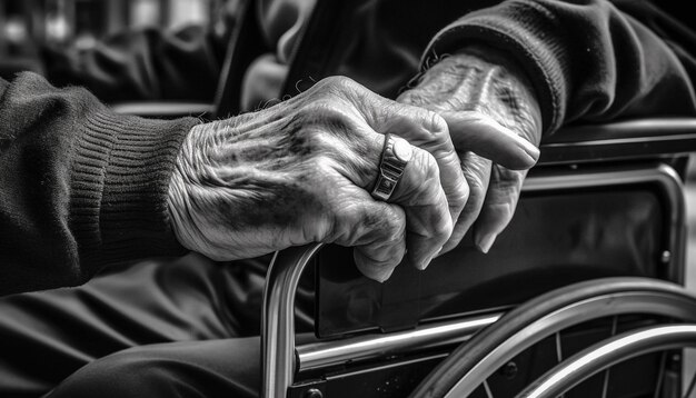 Senior adulte conduisant une voiture tenant une roue étroitement générée par l'IA