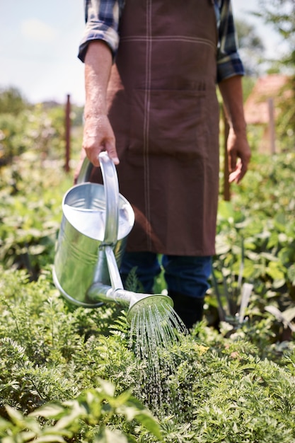 Senior homme travaillant sur le terrain