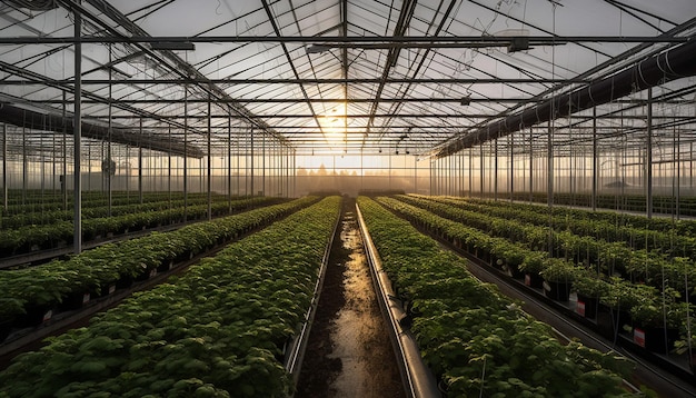 Photo gratuite serre futuriste avec des légumes biologiques à l'intérieur de l'acier généré par l'ia