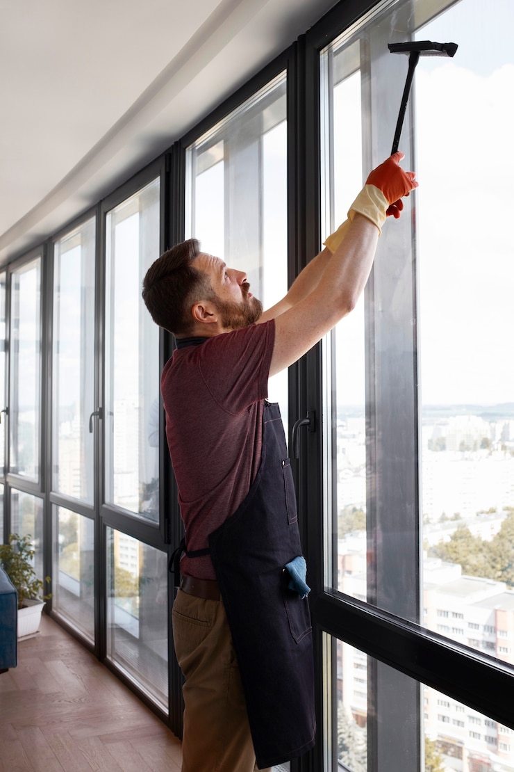 Photo gratuit serviteur homme laver les vitres