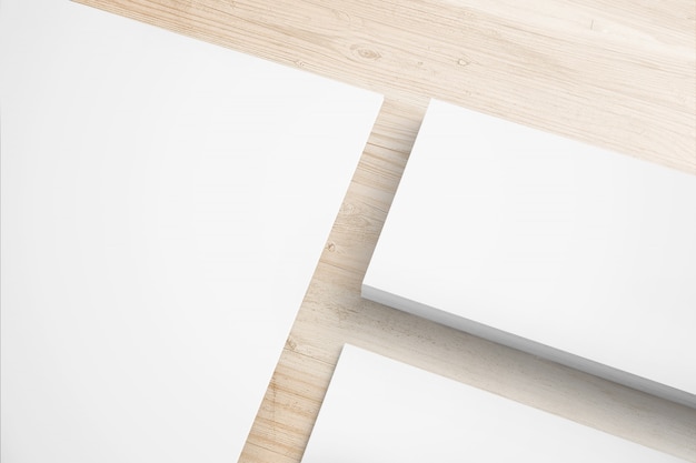 Set de papeterie en blanc sur un bureau en bois