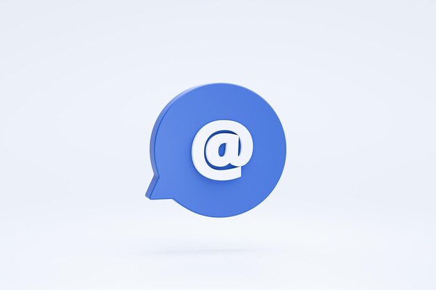 Signe d'adresse e-mail ou icône de symbole sur le rendu 3d du chat vocal à bulles