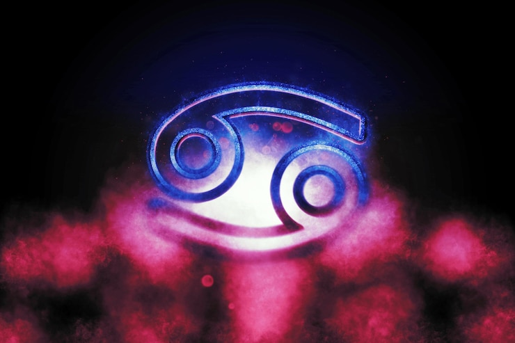 Photo gratuit signe du zodiaque cancer, ciel nocturne, arrière-plan astrologie horoscope, cancer, rose et bleu