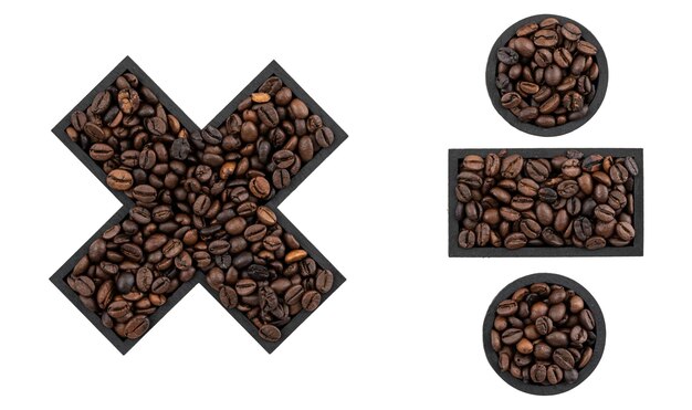 Signe de multiplication et de division en café sur un fond transparent