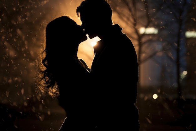 Photo gratuite la silhouette d'un couple amoureux affectueux