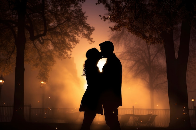 Photo gratuit silhouette d'un couple amoureux montrant de l'affection