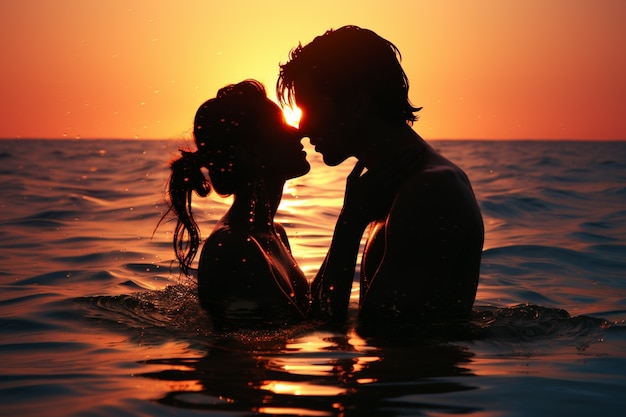 Photo gratuite silhouette d'un couple amoureux montrant de l'affection