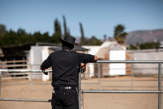 Photo gratuite silhouette de cow-boy contre une lumière chaude