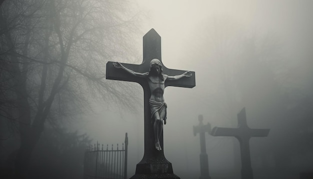 Photo gratuite silhouette croisée dans le brouillard priant pour le pardon généré par l'ia