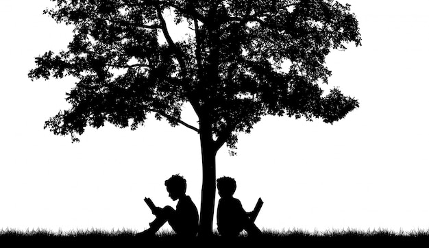 Silhouette de deux personnes sur un arbre