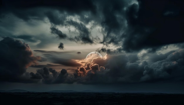 Silhouette dramatique de montagne de ciel au coucher du soleil renversant produit par AI