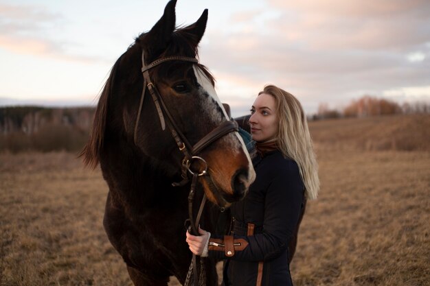 Silhouette élégante de cheval contre le ciel d'aube