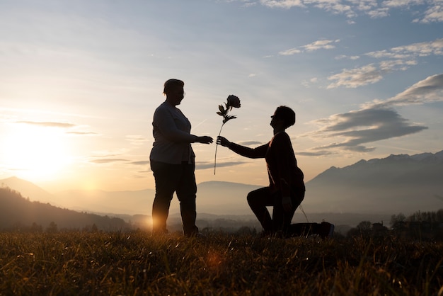 Silhouette familiale complète dans la nature