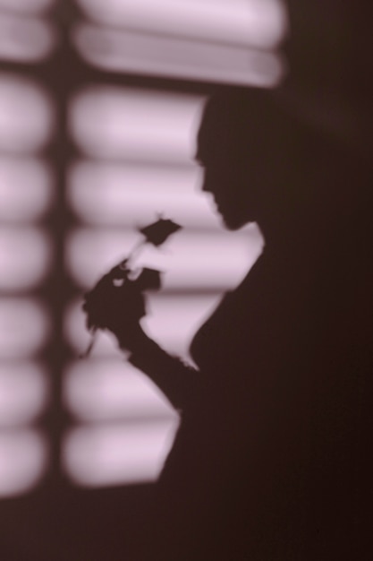 Silhouette de femme à la maison avec des ombres de fenêtre