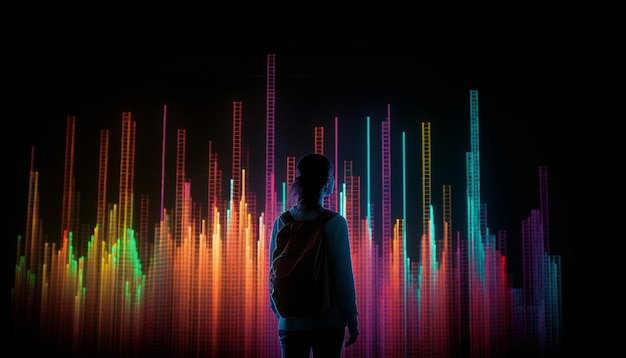 Silhouette futuriste dansant dans des lumières de boîte de nuit rougeoyantes générées par l'IA