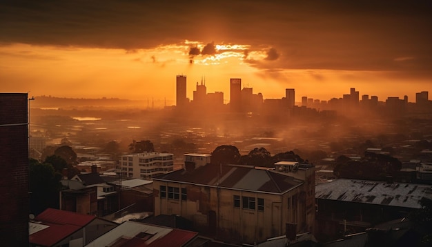 Photo gratuite silhouette de gratte-ciel contre le ciel coucher de soleil rétro-éclairé généré par l'ia