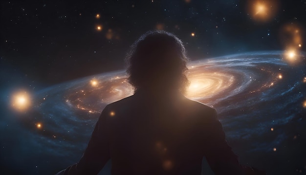 Photo gratuite la silhouette d'un homme sur le fond de l'univers