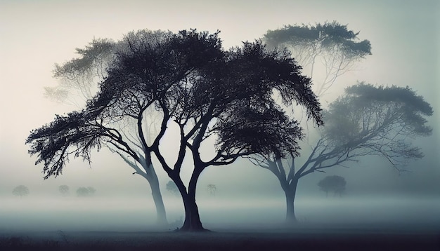 Photo gratuite silhouette d'un vieux tronc d'arbre au crépuscule ai générative