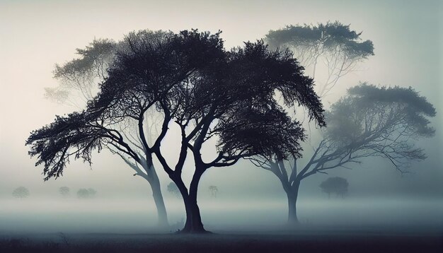 Silhouette d'un vieux tronc d'arbre au crépuscule AI générative