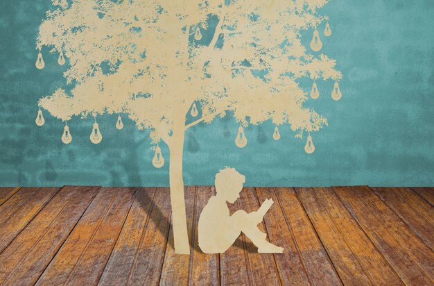 Silhouettes d&#39;arbres et de personnes sur un bois