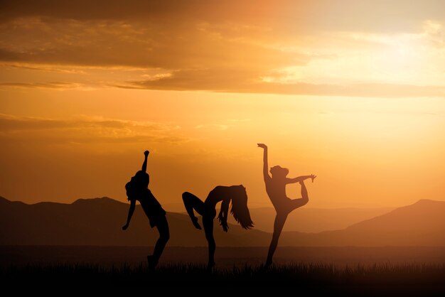 Silhouettes humaines complètes dansant ensemble