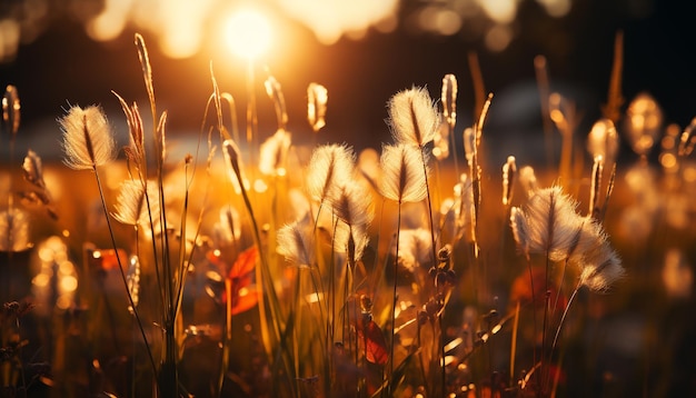 Photo gratuite des silhouettes lumineuses de couchers de soleil d'été, des branches d'arbres contre un ciel bleu vibrant généré par l'intelligence artificielle.