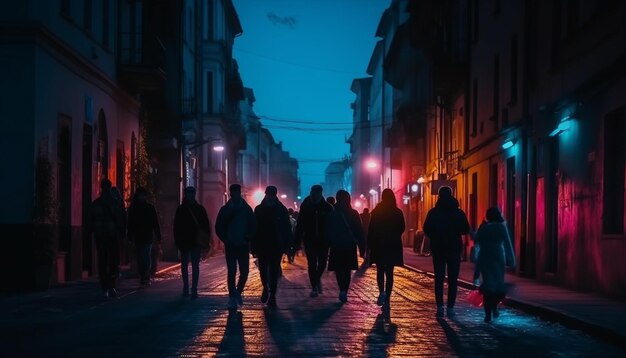Silhouettes de touristes marchant dans la vieille ville générées par l'IA